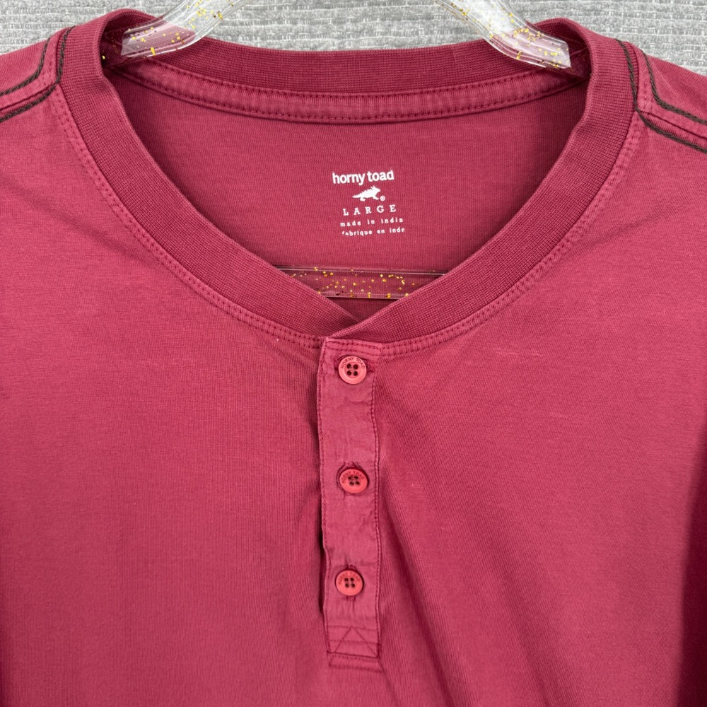 Horny Toad Henley‎ Shirt Mens Large Red Long Sleeve Organic Cotton Minimalist